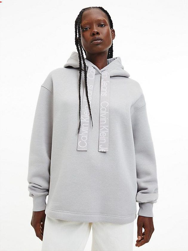 Calvin Klein USA Oversized Logo Tape Womens Hoodie Grey 3501867-WS